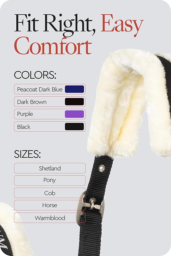 HORZE Howard Soft Fleece Padded Adjustable Polyester Horse Halter - Black - Cob
