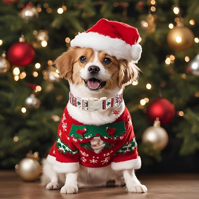 Christmas Dog Collar for Small Dogs - Cute Fair Isle Style Christmas Collars for Dogs, Soft Adjustable Winter Holiday Dog Collars with Quick Release Buckle S
