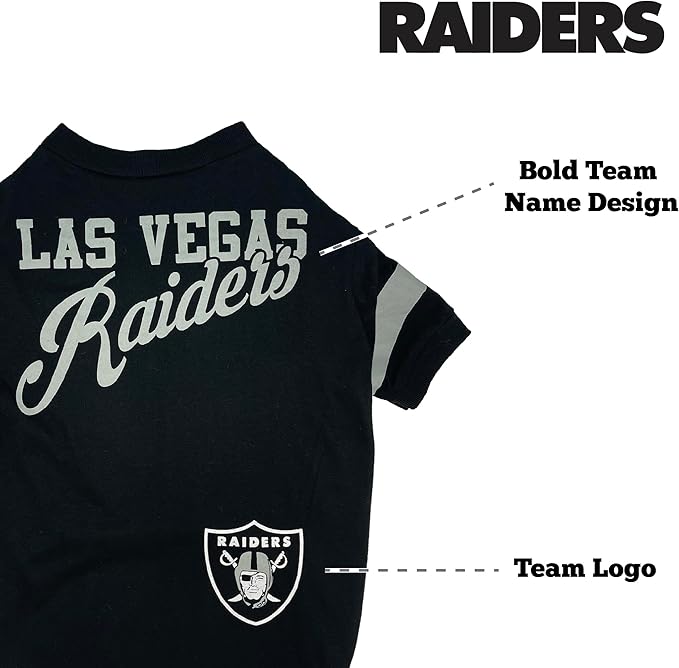 Pets First NFL Las Vegas Raiders T-Shirt Dogs & Cats, Medium. Football Dog Shirt NFL Team Fans. New & Updated Fashionable Stripe Design, Durable & Cute Sports PET TEE Shirt Outfit (OAK-4146-MD)