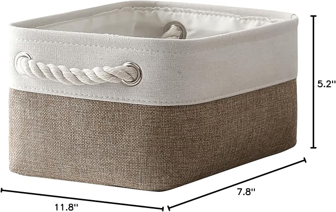 TheWarmHome Storage Basket for Organizing - 1 Pack 12x8x5.2 inch Baskets for Gifts Empty with Handles, Fabric Storage Cubes for Organizer Closet Dog Gift Cloth Toy (Whiet & Khaki)