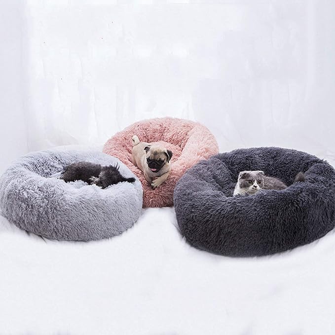 Warming Round Dog Bed for Small, Medium and Large Dogs & Cats, Short & Long Plush Pet Bed, Luxurious Faux Fur Donut Cuddler, Bolster Pet Bed & Sofa, Machine Washable 60CM 24Inch
