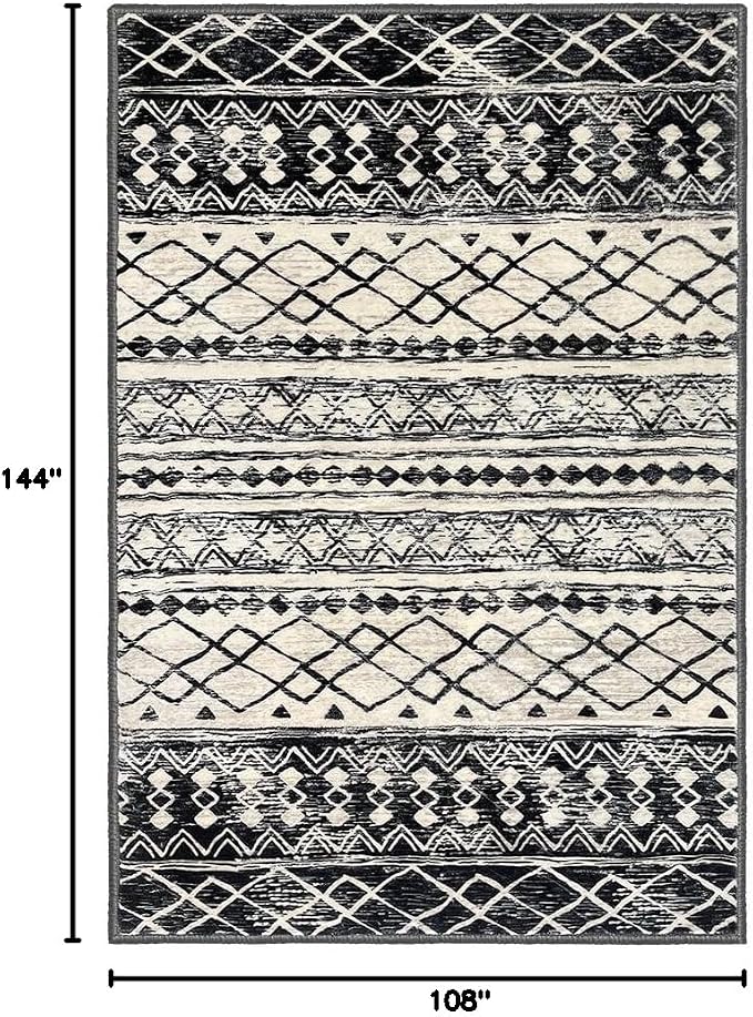 KUTA Moroccan Area Rugs 9x12 Living Room Black Navy Blue, Large Washable Boho
