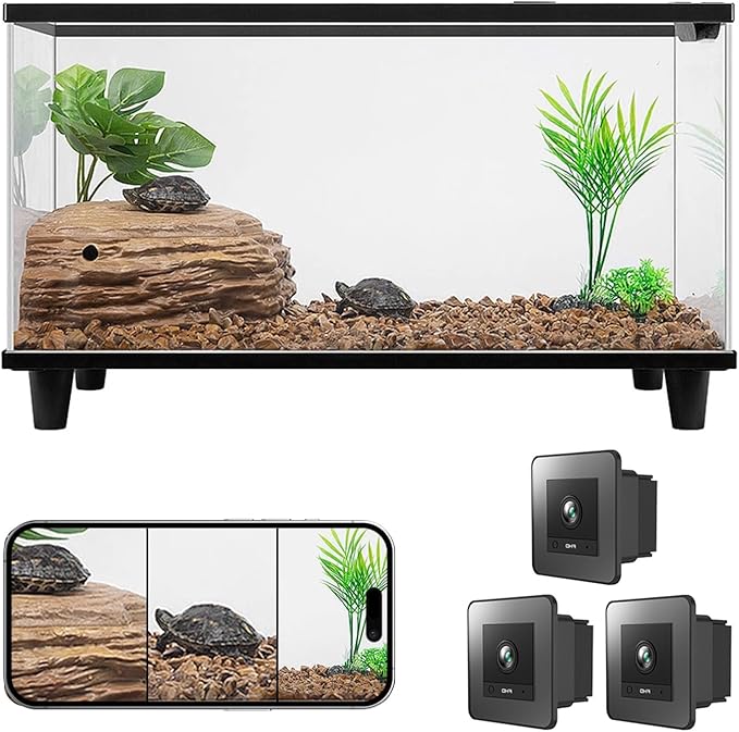 2K HD Aquarium & Terrarium WiFi Pet Camera,140° Wide-Angle Anti-Glare & Anti-Reflection,Night Vision for Fish & Reptiles,Two-Way Audio,Glass-Mount Enclosure Monitor,24/7 Recording (3 Pack)