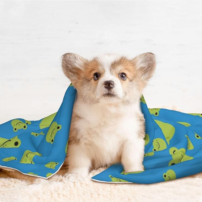 Reversible Plush Throw for Dogs and Cats, Colorful Pattern Adorable Frog Face Pattern, Double Sided Blanket with Nubby Dot Side and Sleek Side Ideal for Cuddling Nesting Security