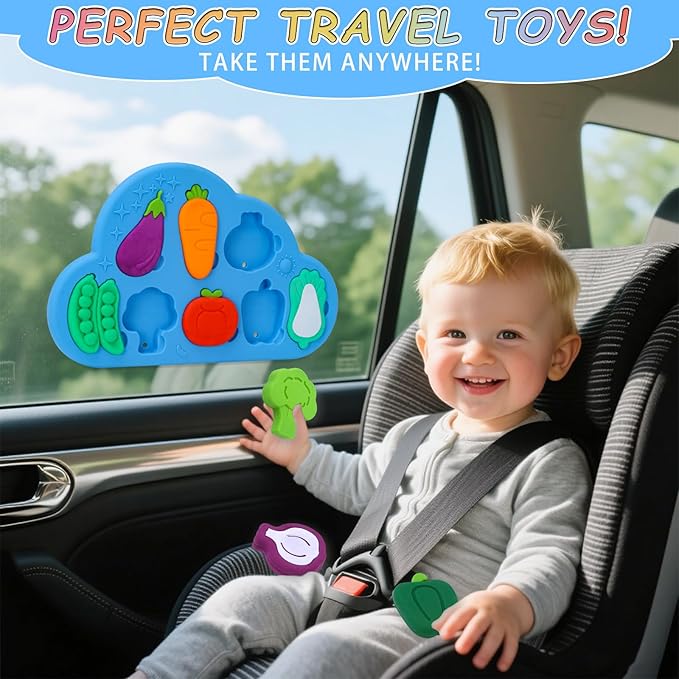 Baby Bath Toys, 100% Silcone Mold Free Vegetable Bath Toys, Soft Toddlers Floating Bathtub Toy, No Hole Tub Water Toys, Shape Sorting&Matching Educational Learning Toys Gift for Boys Girls Kids