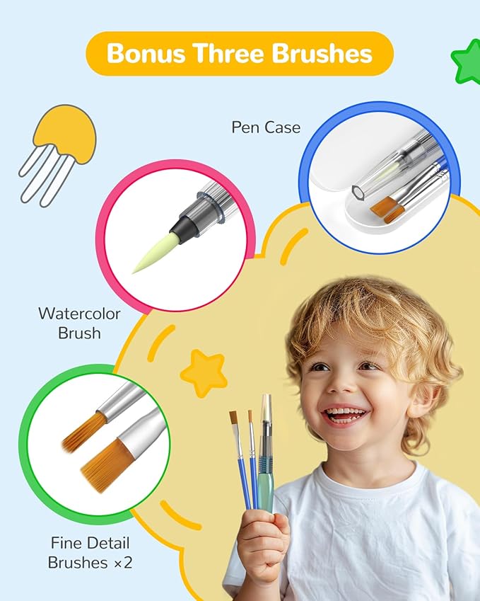 TECJOE Paint with Water Coloring Books for Toddlers, Marine Animal Series Watercolor Set with 3 Brushes, Mess Free Painting Activity for Kids Ages 4 5 6 7 8, Christmas Gifts Arts & Crafts Toy
