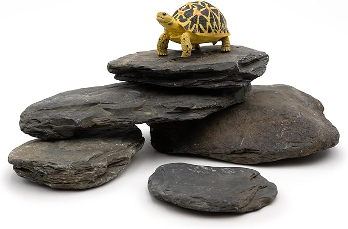Aquarium Stone Stream Turtle Platform Natural Slate 3-7 inches Fish Tank Rock for Aquarium Decoration and Shrimp Tanks and Amphibian & Reptile Terrariums-5lb