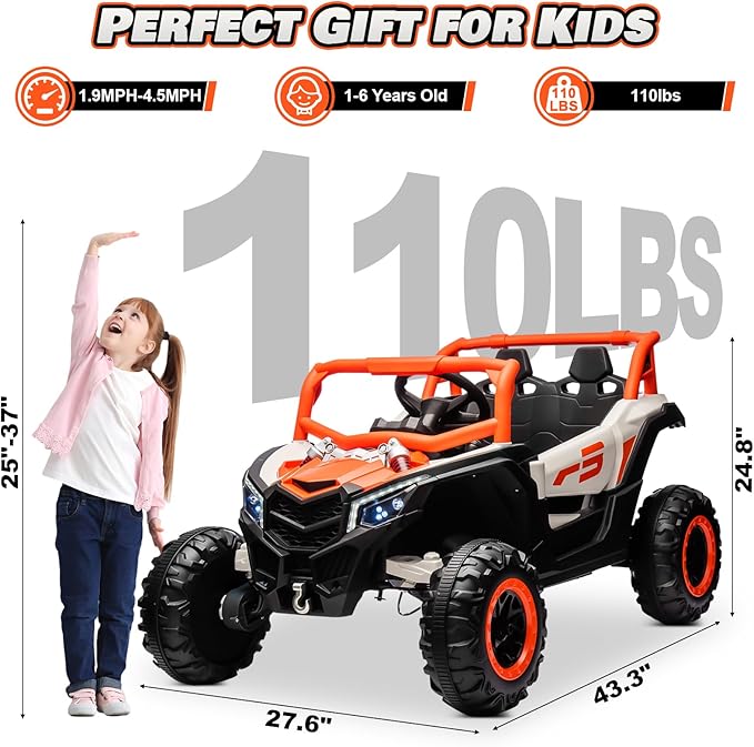 Electric Car for Kids, JOYRACER 24V Ride on Car Battery Powered Off-Road UTV w/Remote Control, 3 Speeds, 4x150W Powerful Motors, 18" Seat, Bluetooth, MP3, Electric Vehicles with Big Pull Bow
