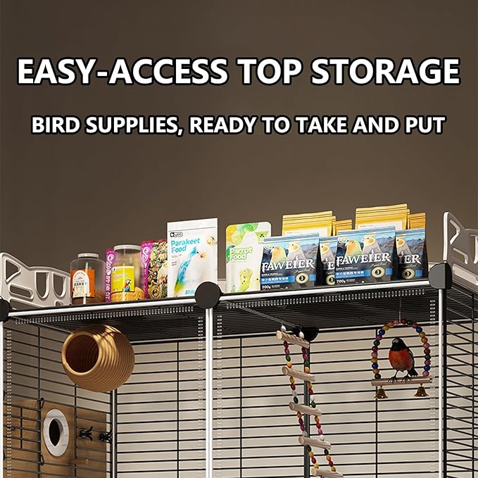 Large Parrot Cage with Acrylic Doors, 4 Casters, Perch & Feeder, Detachable Drawer, Ideal for Cockatiels, Budgies, Conures, Indoor/Outdoor Use – Spacious White Birdcage(Black,72 * 36 * 170)
