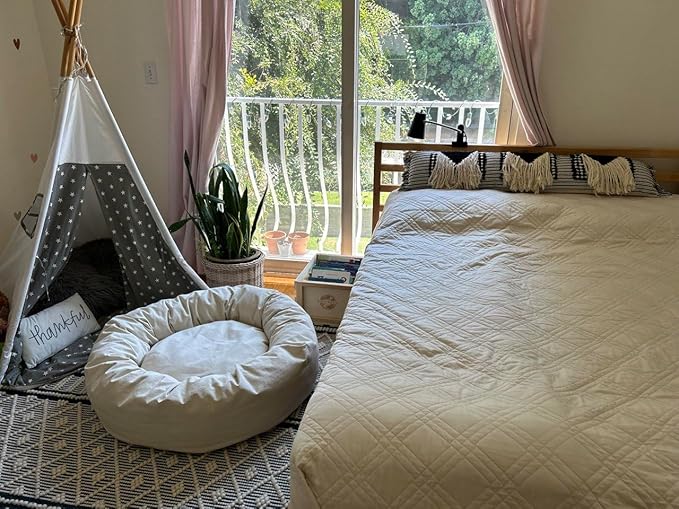 Organic Cotton Canvas Dog Bed: Removable Cover, Natural Fill - Made in USA (Natural, Large 35" x 8" inches)