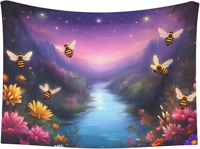 Waterproof Dog Blanket Soft Pet Blanket for Puppy Cat, Fleece Cat Throw Blankets for Furniture Bed Couch Sofa Reversible - Magical Bees Twilight River