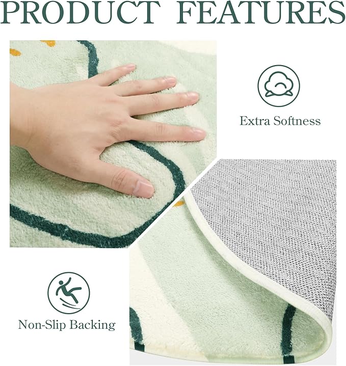 Lahome Green Machine Washable Large Rug - 8 x 10 Area Rugs for Living Room Non-Slip Lightweight Throw Boho Rugs, Soft Botanical Print Indoor Floor Carpet for Bedroom Office Dining Room Classroom
