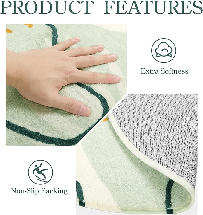 Lahome Green Machine Washable Living Room Rugs - 4x6 Area for Bedroom Throw Non-Slip Lightweight Dining Rug, Boho Botanical Print Soft Indoor Carpet Office Laundry Kitchen Entryway 4' x 6'