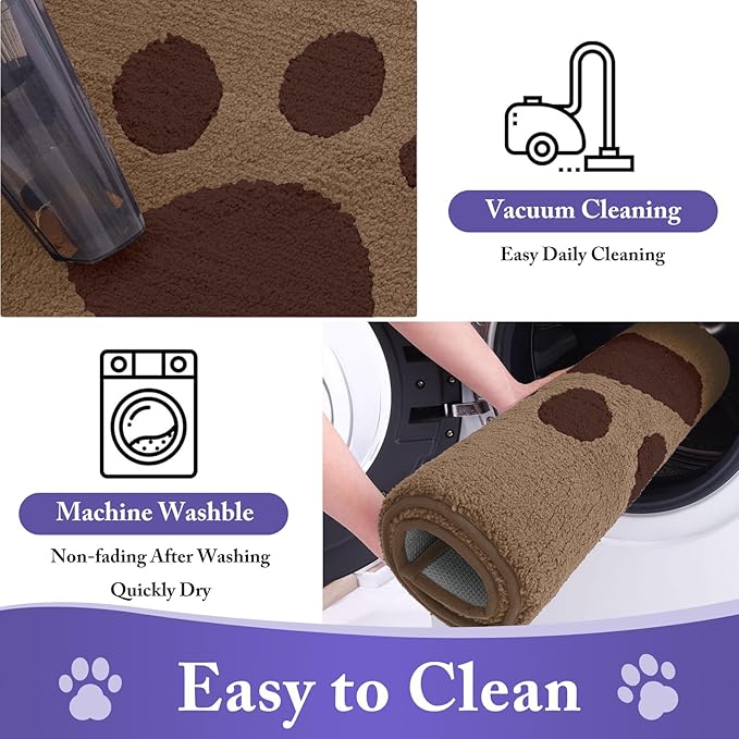 Buganda Dog Door Mat for Muddy Paws, Absorbent Dirt Trapper Non Slip Indoor Doormats, Washable Low-Profile Mat for Mud Dogs, Entryway Carpet for Inside Floor (30x20 Inches, Beige)