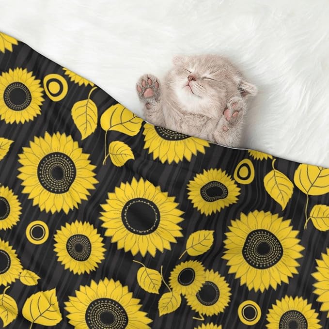 Double Sided Pet Throw for Dogs Who Shed, Abstract Yellow Sunflower, Reversible Blanket with Nubby Dot Side Catches Loose Fur for Easier Furniture Cleanup