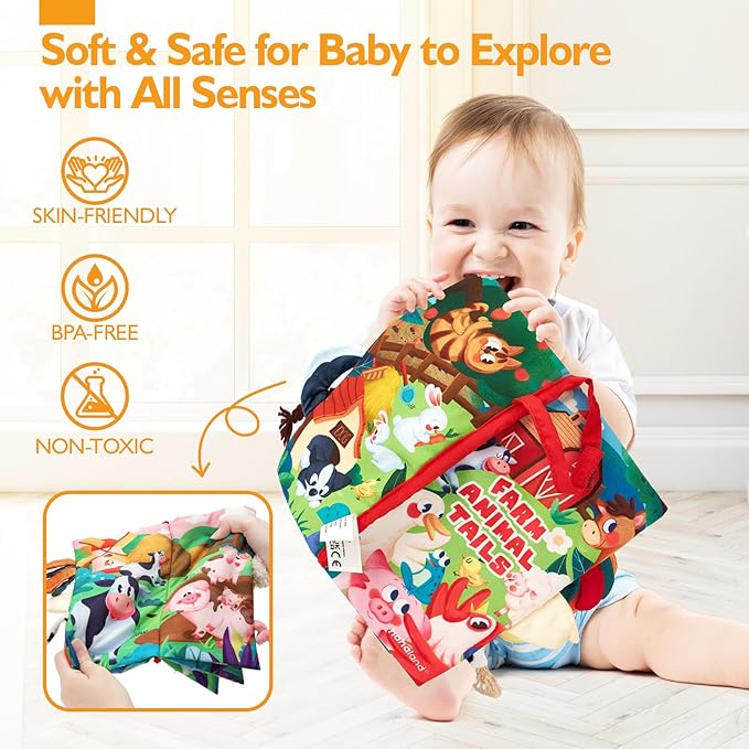 hahaland Baby Books 0-6 Months,Infant Tummy Time Toy High Contrast Sensory Toys 6 to 12 Months Touch Feel Book Baby Gifts for Boy Girl 0-3 Month Book Early Learning Toy (Single Book)