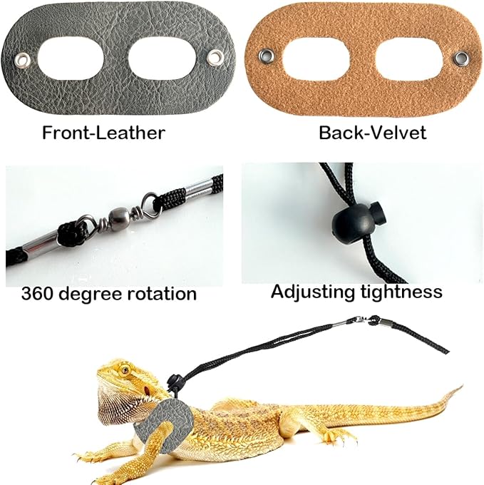 Leopard Gecko Portable Carrier with Leather Harness and Leash Set,Small Animal Travel Cage with Transparent Window,Lizard Carrier for Hamster Rabbit Gerbil Hedgehog Sugar Glider