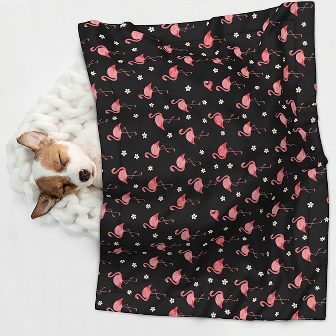 Pet Blanket for Travel and Home, Exotic Bird Pink Flamingos, Reversible Plush Dot Design with Soft Grip Texture on One Side Perfect for Car Seats Moving Vehicles