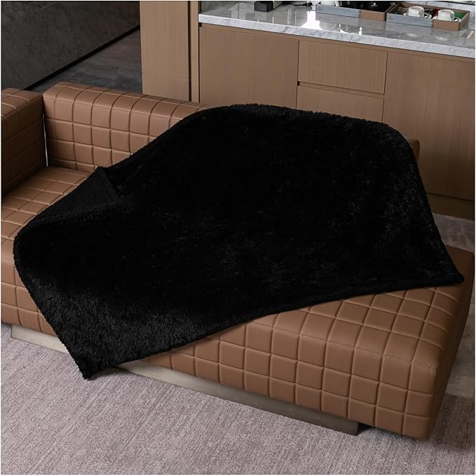 Black Pet Calming Couch Throw Blankets for Dogs Waterproof Dog Blanket Fluffy Long Faux Fur for Little Dog Cat Puppy Mat Washable(Black,XS-28 * 20in)
