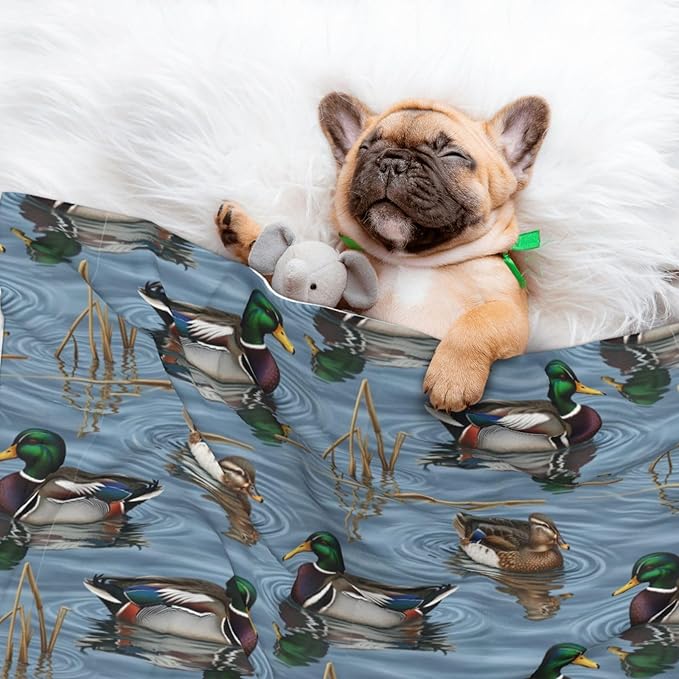 Pet Blanket for Travel and Home, Beauty Mallard Ducks Hunting, Reversible Plush Dot Design with Soft Grip Texture on One Side Perfect for Car Seats Moving Vehicles