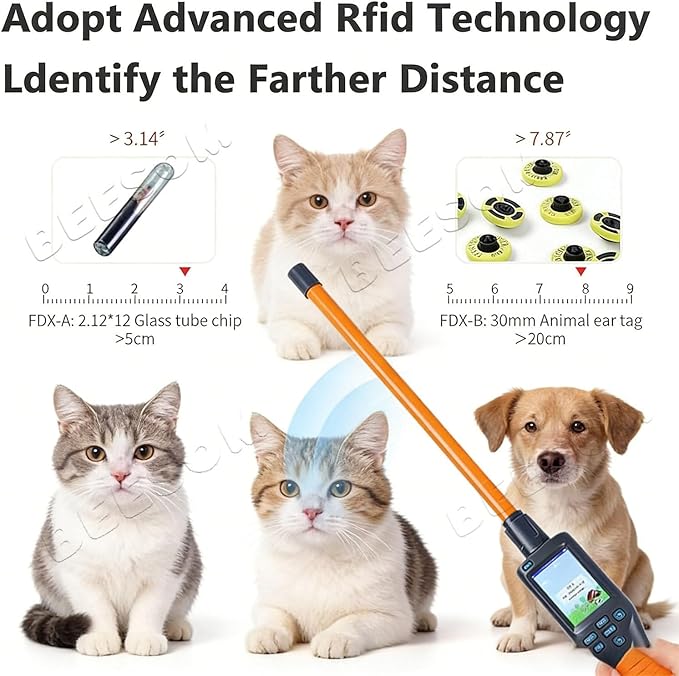 Pet Chip Reader,Pet Microchip Scanner Reader,134.2KHz RFID,20000 Data Storage,30s Auto Power Off,ISO11784/85, for Dog Cat Pig Livestock Identification