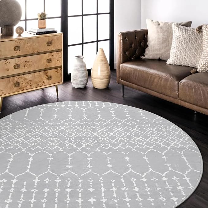 Lahome Moroccan Washable Round Rug 4Ft Round Area Rugs