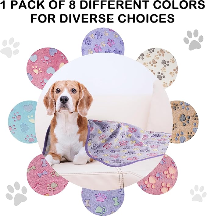 Dono 1 Pack 2 Dog Blankets, Soft Fluffy Fleece Pet Blanket Warm Sleep Mat Paw Print Design Puppy Kitten Throw Blankets Doggy Blanket for Dogs