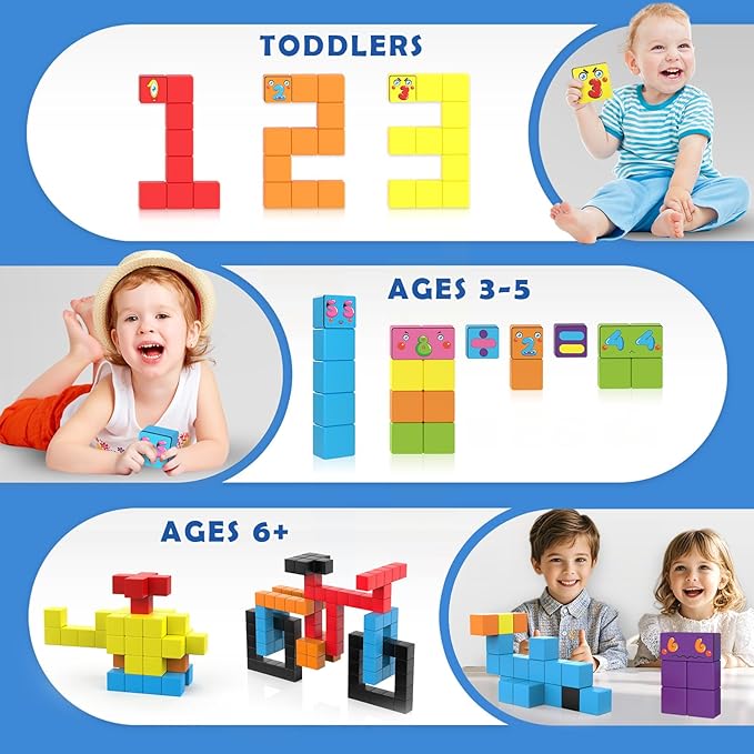 Magnetic Blocks World Building Blocks Edition, STEM Educational Montessori Sensory Learning Toddlers Toys for 3 4 5 Year Old Boys Girls, Number Games 1-10, Birthday Gifts for 3-5 4-8 Year Old Kids