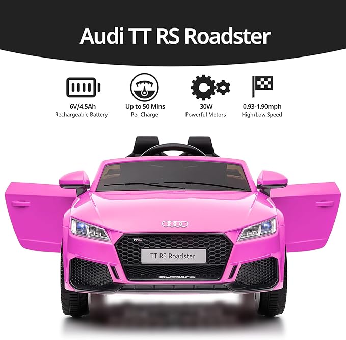 Electric Car for Kids, Licensed Audi 6V Kids Ride on Car Toy for Toddlers with Remote, Bluetooth - Pink