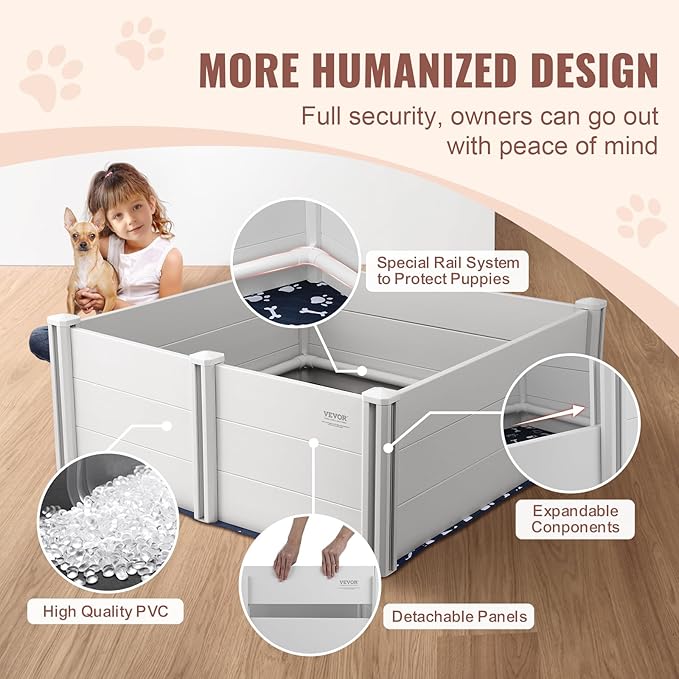 VEVOR Whelping Box for Dogs, 48 x 48 x 18.1in Whelping Pen for Puppies, Dog Birthing Box with Rails and Washable Pee Pad, Whelping Box for Large Breed Dogs, White