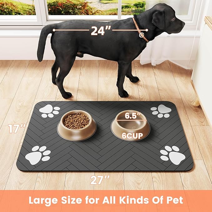 Pet Feeding Mat-Absorbent Pet Placemat for Food and Water Bowl, with Waterproof Rubber Backing, Quick Dry Water Dispenser Mat for Dog and Cat (12"x20", Coffee)