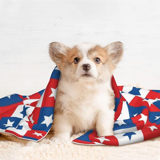 Reversible Dog Blanket for Beds Couches, American Flag Plaid Pattern, Double Sided Cat Blanket with Textured Dot Feel and Smooth Feel for Seasonal Comfort All Year