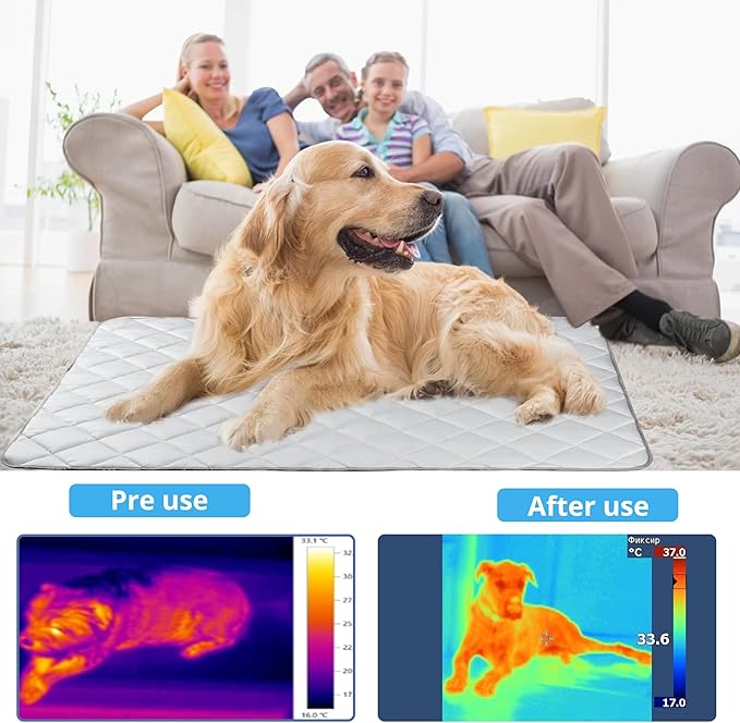 Langsprit Dog Cooling Mat, Washable Dogs Cats Pet Non-Toxic Cooling Pads Summer Sleeping Kennel Mats，Pet Self Cool Ice Blanket for Indoor & Outdoor Dog Beach Essentials Light Gray Medium
