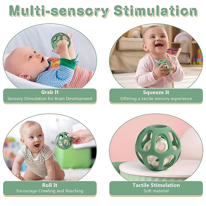 MCGMITT Sensory Balls for Baby, Easy Grasp Food Grade Stretchy Silicone Baby Teether Ball for 0-6 6-12 Months, BPA-Free Montessori Chew Toy, Newborn Infant Learning Developmental Toys Gift