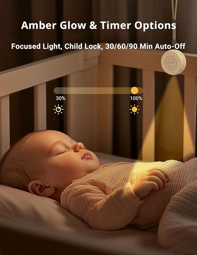FOXFINE White Noise Machine, Portable Sound Machine with 36 Soothing Sounds, Focused Light, Timer, for Sleeping, Baby, Adults, Home & Travel, Gray