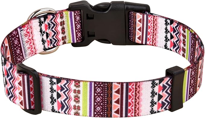 Dog Collar with Bohemia Floral Tribal Geometric Patterns - Soft Ethnic Style Collar Adjustable for Small Medium Large Dogs(Pink Bohemia,S)