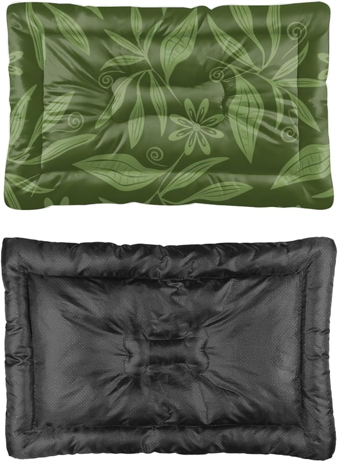 Dark Green Botanical Dog Bed for Cage Dog Bed Mat Washable Pads Crate Cushion Washable Non-Slip Crate Medium Size Floor Mat Pillow for Dogs Indoor Outdoor 24X18 Inch