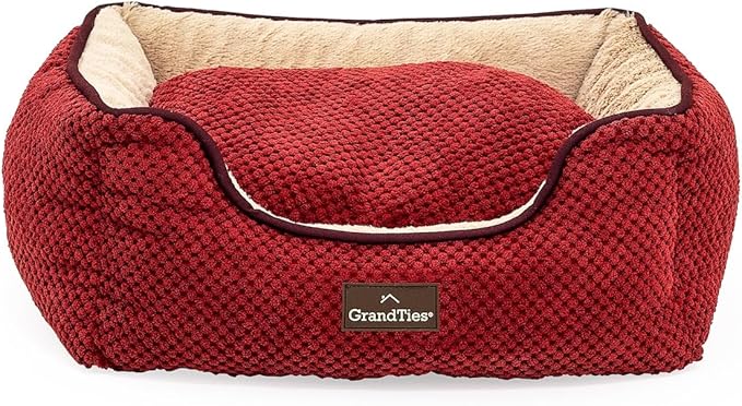 GRANDTIES Fluffy Dog Beds for Small Medium Large Dogs & Cats, Machine Washable Dog Bed, Rectangle Breathable Soft Calming Sleeping Warming Pet Beds with Waterproof & Non-Slip Bottom (XS 17", Cherry)
