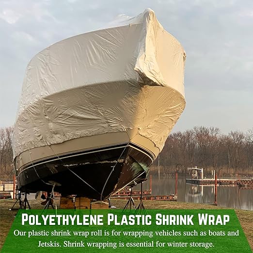 Farm Plastic Supply Polyethylene Plastic Shrink Wrap - 7 mil – Boat Shrink Film for Heat Gun, Industrial Shrink Wrap, Plastic Sheeting for Storage & Protection (White, 20' x 125')