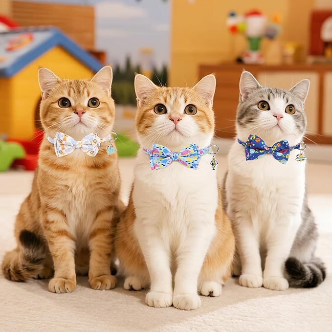 KOOLTAIL Boy Cat Collar Breakaway with Removable Bow Tie and Bell,3 Pack Fancy Cute Safety Buckle Kitten Collars with Charm Pendant, Adjustable Soft Pet Collars for Kitty Small Cats