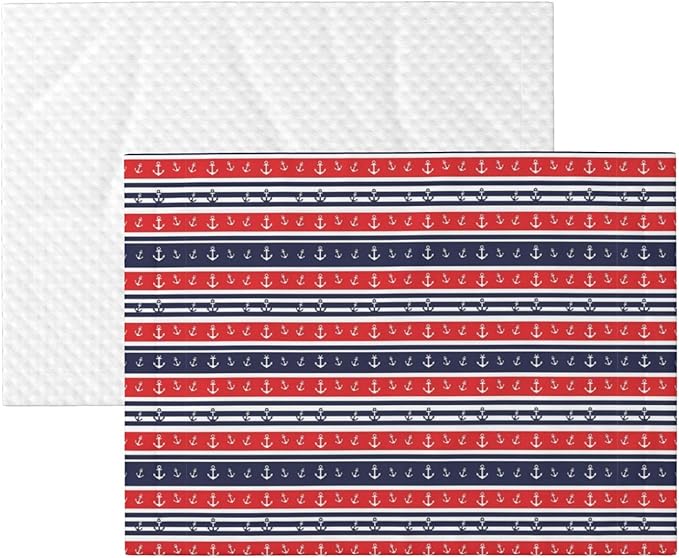 Two Sided Plush Pet Blanket for Warmth Comfort, Nautical Anchor Seamless Pattern Blue and Red Stripe, Reversible Throw with Cozy Nubby Side for Chilly Nights Napping Spots Around House