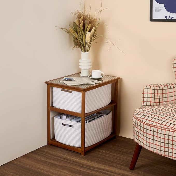Large Storage Baskets for Shelves, Closet Organizers Bins for Clothes Blanket Towels, Baby Nursery, Toy Baskets Box, Woven Rope Baskets, 17 x 13 x 7.5”, 3 Packs Off White