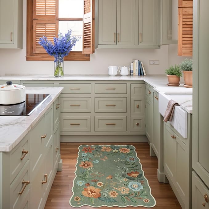 Lahome Floral Rugs for Entryway, 2X3 Washable Kitchen Rugs Ultra-Thin Soft Rug