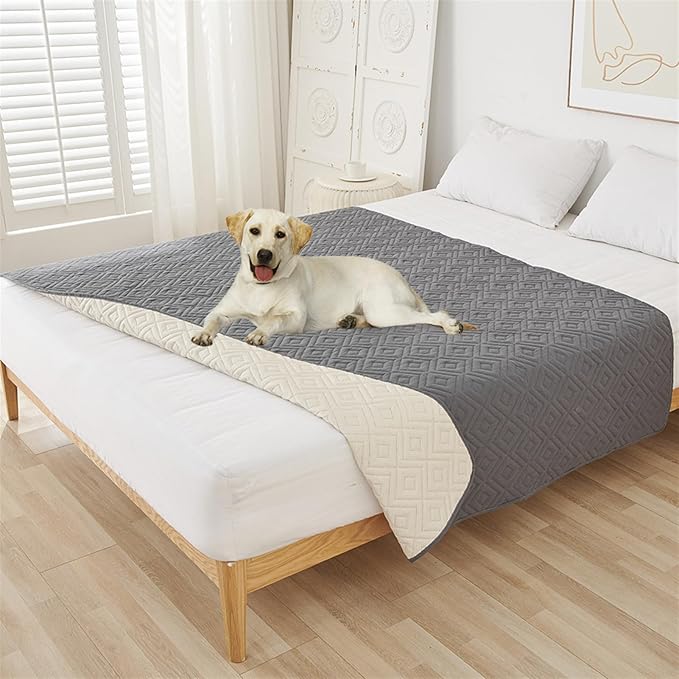 GIBZ Water Resistant Dog Bed Blanket Cover Large Anti Slip Pet Furniture Protector Washable Cat Quilted Mat for Couch, Grey, 210x260cm