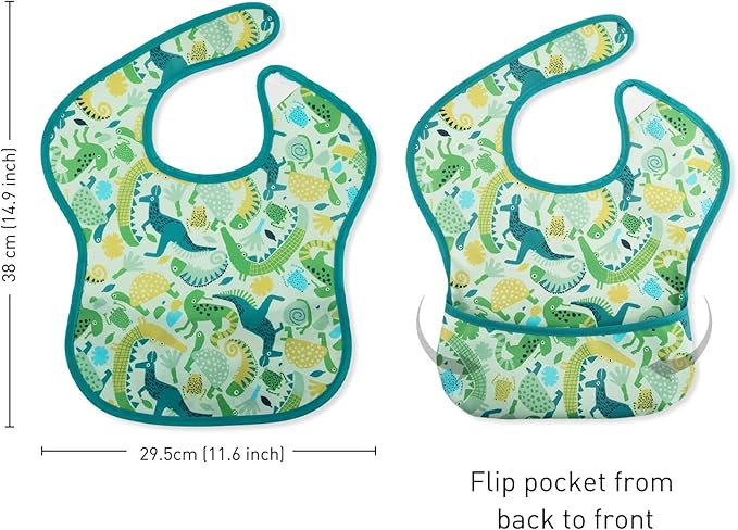 Mess Proof Baby Bib 3 Pack, Waterproof Led Weaning Baby Feeding Bibs with Food Catcher, Travel Feeding Bibs