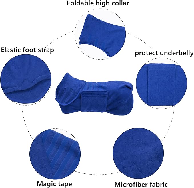 Geyecete Dog Drying Coat - Fast Drying Dog Bath Robe Towel - Microfibre Super Absorbent Pet Cat Bath Towel, Luxuriously Soft Blue M