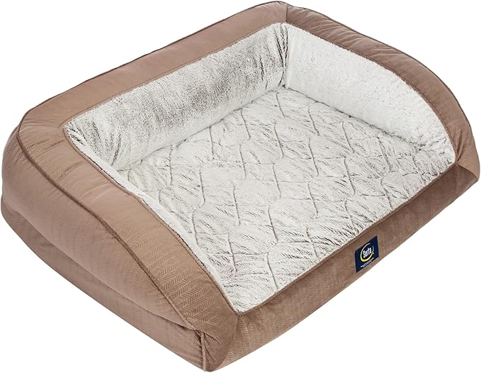Serta Orthopedic Quilted Couch Dog Bed for Pets – Chocolate Brown (Large)