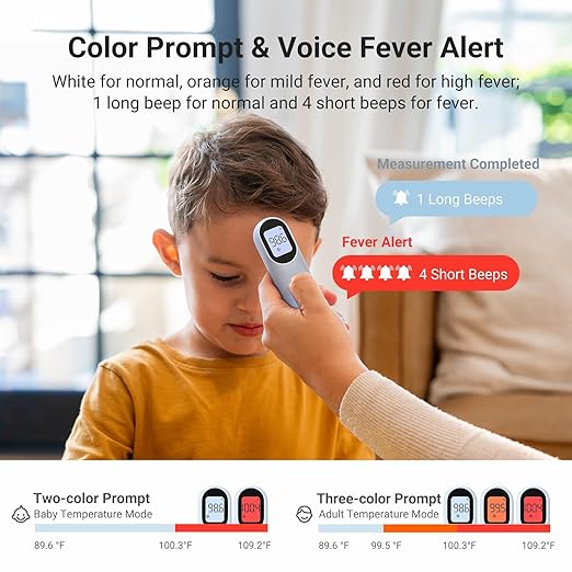 iHealth Infrared Digital Thermometer for Adults and Kids, Baby Thermometer with 3-in-1 Mode & 3-Color Prompt, Fever Alarm & Silent Mode, Forehead & Object Detection, 40 Memory Storages, PT9L, Blue