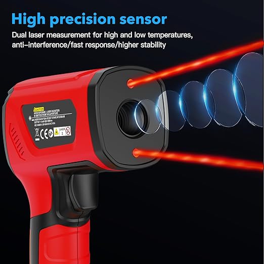-40℉~2912℉ MESTEK Infrared Thermometer Temperature Gun,50:1 Dual Laser High Temp Thermometer with Thermocouple Probe, Non-Contact Industrial Pyrometer for Engine, Kiln, Forging,Humidity Measurement