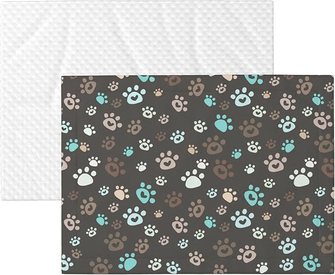 Paw Blanket for Dog Cat - Love Heart Paws Throw Blanket 40x30 Brown Pet Blanket for Couch Sofa Bed